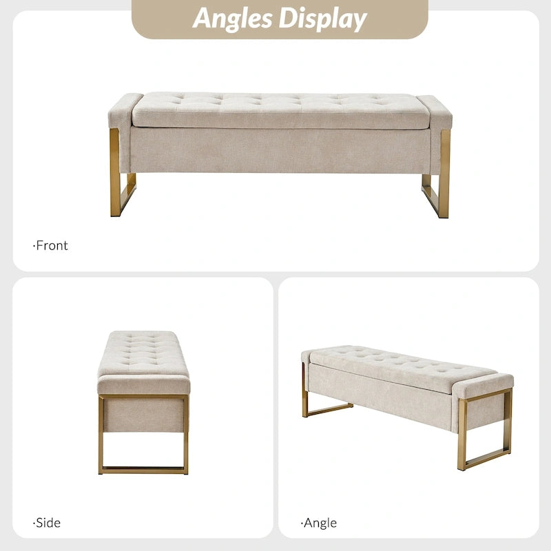 Banc de rangement capitonné moderne avec pieds en métal par
