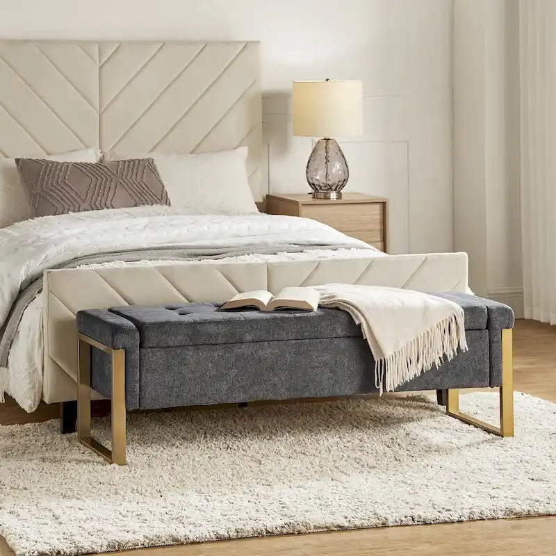Banc de rangement capitonné moderne avec pieds en métal par