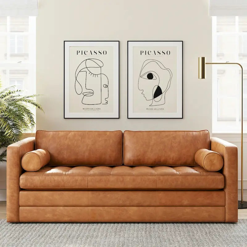 Poly & Bark Napa 82 Leather Pull-Out Convertible Sleeper Sofa - Full Grain Genuine Italian Leather