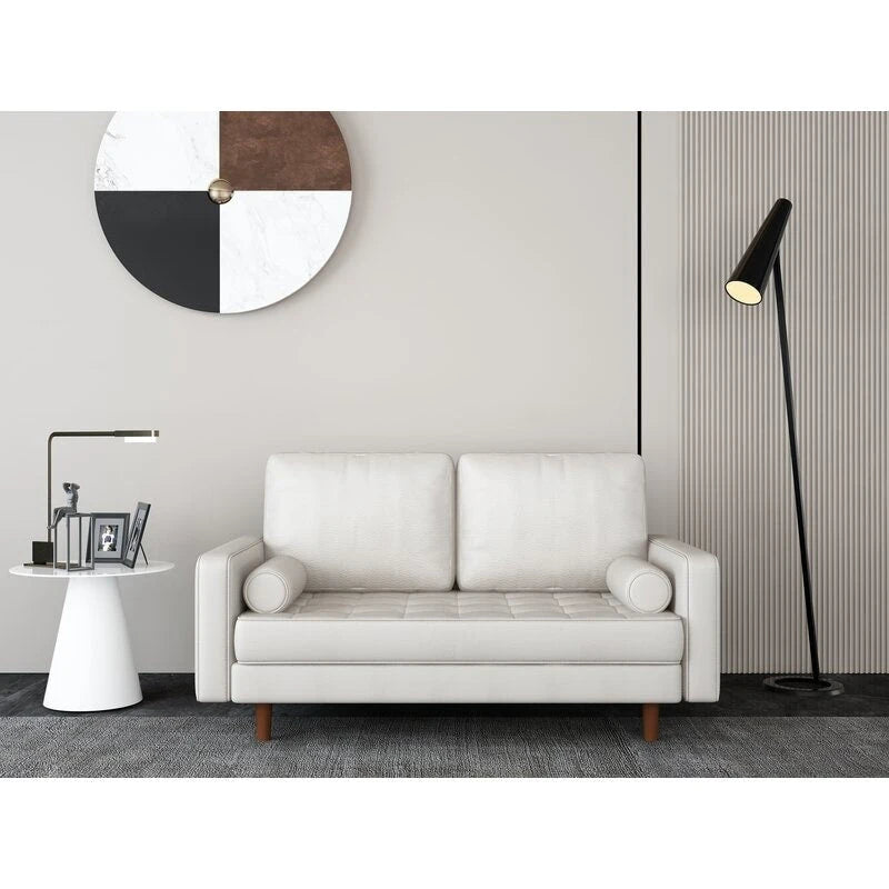 Causeuse en cuir à accoudoirs carrés de 59 cm de style Mid-Century